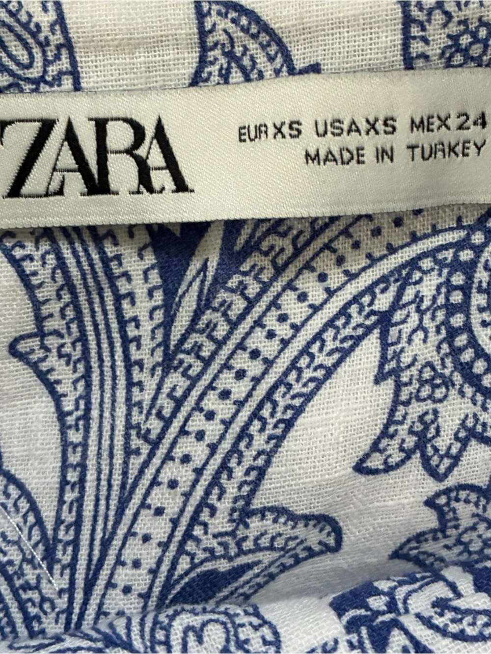 Zara Blue Paisley Print Sweetheart Mini Summer Sundress Cotton and Linen Blend - Picture 8 of 9